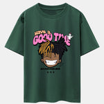 Cartoon Character Slogan Print Drop Shoulder Oversize T-Shirt