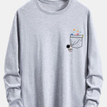 Long Sleeve Pocket Planet Astronaut Print Cotton T-Shirt