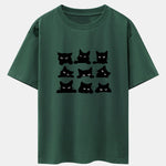 Black Cat Staring Print Drop Shoulder Oversize T-Shirt
