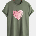 Regular Fit Doodle Heart Print Cotton T-Shirt