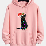 Christmas Lights Cat Print Relax Fit Hoodie