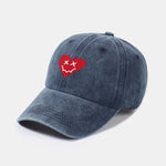 Heart-Shaped Smiley Face Pattern Classic Retro Washed Distressed Cotton Baseball Cap
