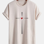 Regular Fit Cross Heart Print Cotton T-Shirt