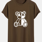 Bear Print Cotton Arc Hem T-Shirt