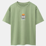 Cartoon Smiley Read Newspaper Print Drop Shoulder Oversize T-Shirt