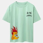 Fiery Cat Print Drop Shoulder Oversize T-Shirt