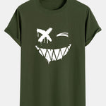 Smiley Face Print Cotton Arc Hem T-Shirt
