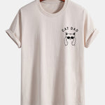 Regular Fit Cat Dad Wearing Glasses Print Cotton T-Shirt