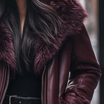Vintage Fur Collar Zip-lined Leather Jacket