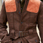 Suede Wool Patchwork Double Pocket Lace-Up Casual Jacket