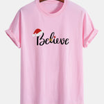 Regular Fit Christmas Believe Print Cotton T-Shirt