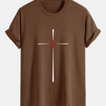 Regular Fit Cross Heart Print Cotton T-Shirt