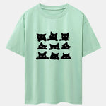 Black Cat Staring Print Drop Shoulder Oversize T-Shirt