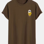 Skull Evil Face Print Cotton Arc Hem T-Shirt
