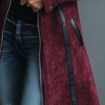 Women's Vintage Burgundy Leather Patchwork Suede Jacket