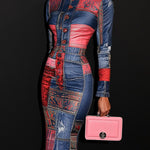 Chic Patchwork Bodycon Midi Dress