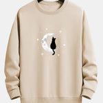 Black Cat On The Moon Print Relax Fit Sweatshirt