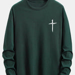 Long Sleeve Cross Print Cotton T-Shirt
