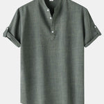 Short Sleeve Linen Look Henley Shirt