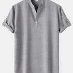 Short Sleeve Linen Look Henley Shirt