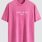 Paris Slogan Print Washed Distressed Drop Shoulder T-Shirt