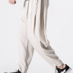 Detachable Belt Relax Fit Linen And Cotton Blend Harem Pants