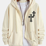 Cross Print Relax Fit Zip Hoodie