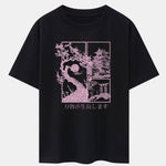 Japanese Illustration Print Drop Shoulder Oversize T-Shirt