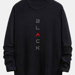 Long Sleeve Black Slogan Print Cotton Arc Hem T-Shirt