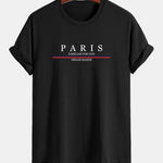 Regular Fit Stripe Paris Slogan Print Cotton T-Shirt