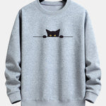 Black Cat Print Relax Fit Sweatshirt & Jogging Pants
