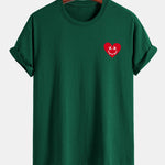 Regular Fit Heart Smiley Face Print Cotton T-Shirt