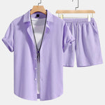 Checkerboard Texture Button Up Shirt & Drawstring Shorts
