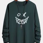 Long Sleeve Scary Face Print Cotton T-Shirt