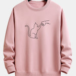 Fist Bump Cat Print Relax Fit Sweatshirt