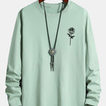 Long Sleeve Rose Print Cotton T-Shirt