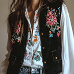 Women's Velvet Colorful Floral Embroidered Vest