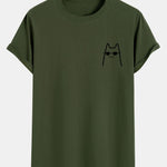 Cat With Sunglasses Print Cotton Arc Hem T-Shirt