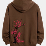 Plum Blossom Slogan Back Print Relax Fit Hoodie