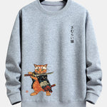 Samurai Warrior Cat Print Relax Fit Sweatshirt