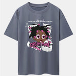 Cartoon Character Newspaper Print Drop Shoulder Oversize T-Shirt