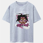 Cartoon Character Newspaper Print Drop Shoulder Oversize T-Shirt