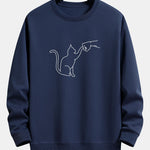 Fist Bump Cat Print Relax Fit Sweatshirt
