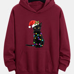Christmas Lights Cat Print Relax Fit Hoodie