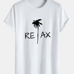 Relax Palm Tree Print Cotton Arc Hem T-Shirt