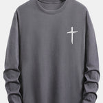 Long Sleeve Cross Print Cotton T-Shirt