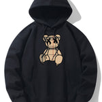Plaid Pattern Dissolving Bear Print Drop Shoulder Relaxed Hoodie