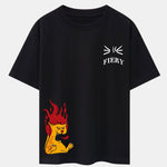 Fiery Cat Print Drop Shoulder Oversize T-Shirt