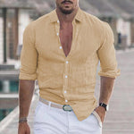 Men's Casual Solid Color Lapel Cotton Blend Long Sleeve Shirt