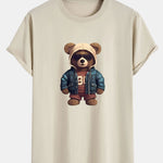 Bear In Leather Jacket Print Cotton Arc Hem T-Shirt